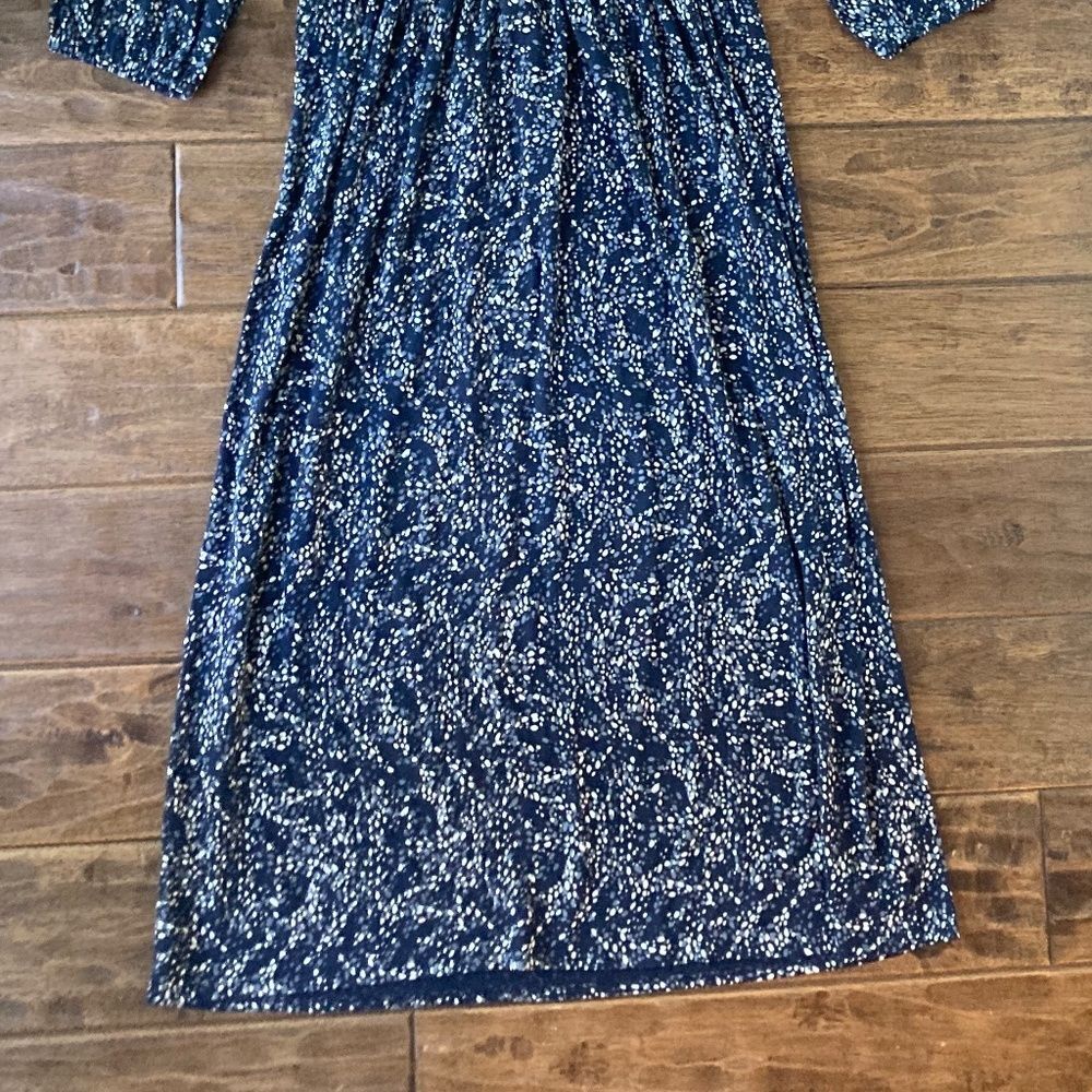 Garnet Hill Dress Women’s Medium Dotted Smocked Midi Dress Navy Organic Cotton - Picture 6 of 10